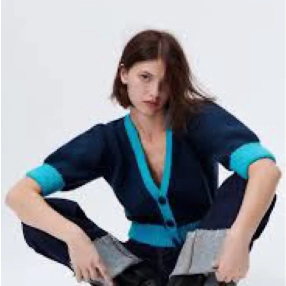 NWT ZARA women cardigan button down sweater top jacket size S, blue - Picture 6 of 15